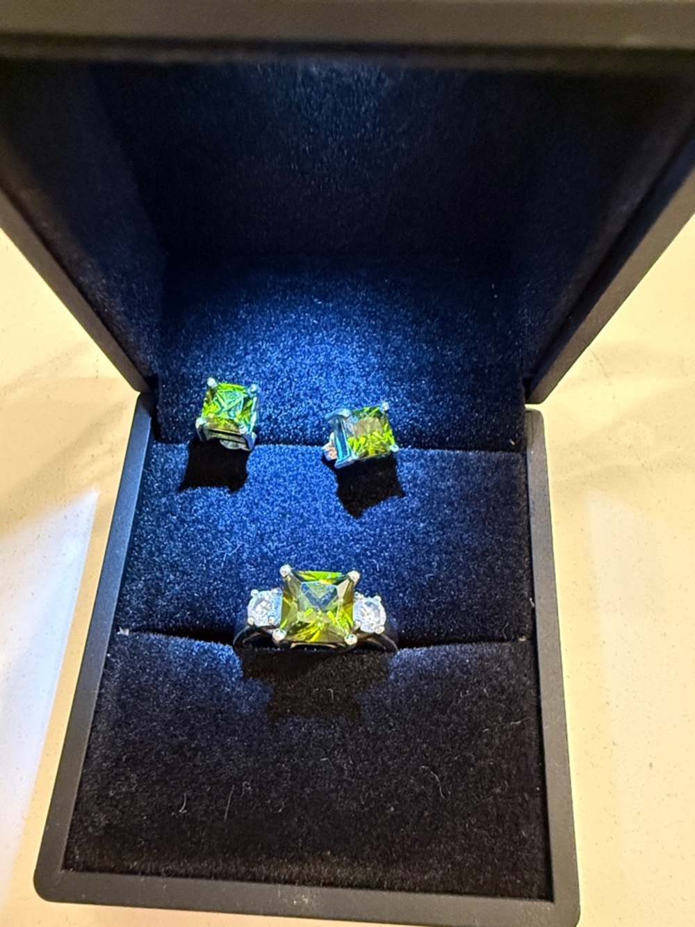 Green Cubic Zirconia Three-Piece Jewelry Set - Sterling Silver